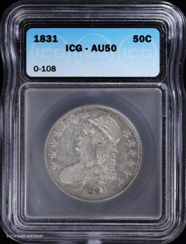 1831 50C Capped Bust Half 1/2 Dollar ICG AU 50 - Afbeelding 1 van 4
