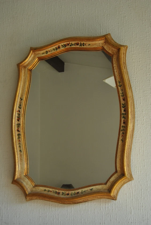 Grand miroir décoratif cadre bois décor dorure fleur - Photo 4/4