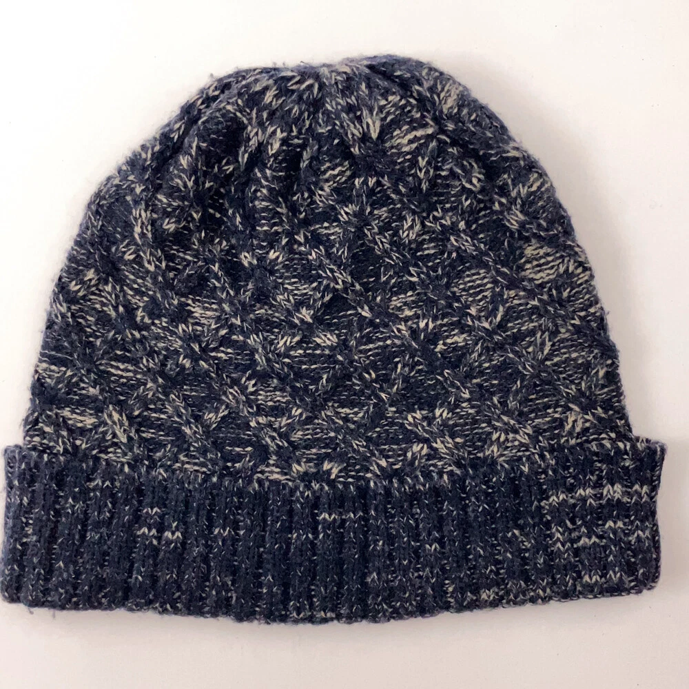 Blue with some beige knit winter cuff hat x pattern