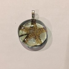 Starfish Round Glass Pendant / Necklace Upcycled / Altered Nautical Ocean