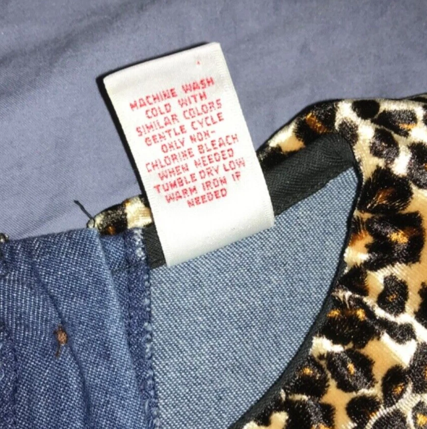 LLAVE DE COBRE DE COLECCIÓN NIÑAS SZM? DENIM LONG SLV TOP 18,5” Apliques de Terciopelo Estampado Animal Foto 4 de 4