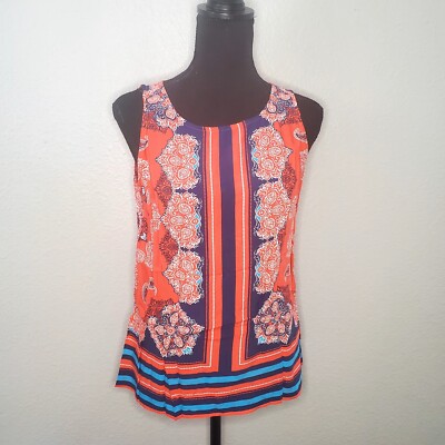 Fig and Flower Women Coral/ Blue Sleeveless Blouse Size: Petite Small Button Up 