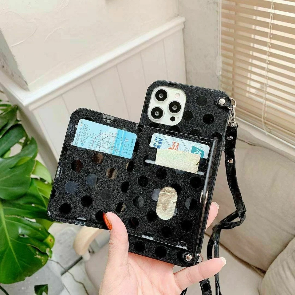 For iPhone 13 Pro Max 12 11 XR XS 7 8+ Handbag Wallet Case Crossbody Strap Cover - Image 3 of 4