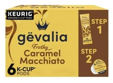 GEVALIA Caramel Macchiato Espresso K-Cup Coffee Pods + Froth Packets (6 Ct Box)