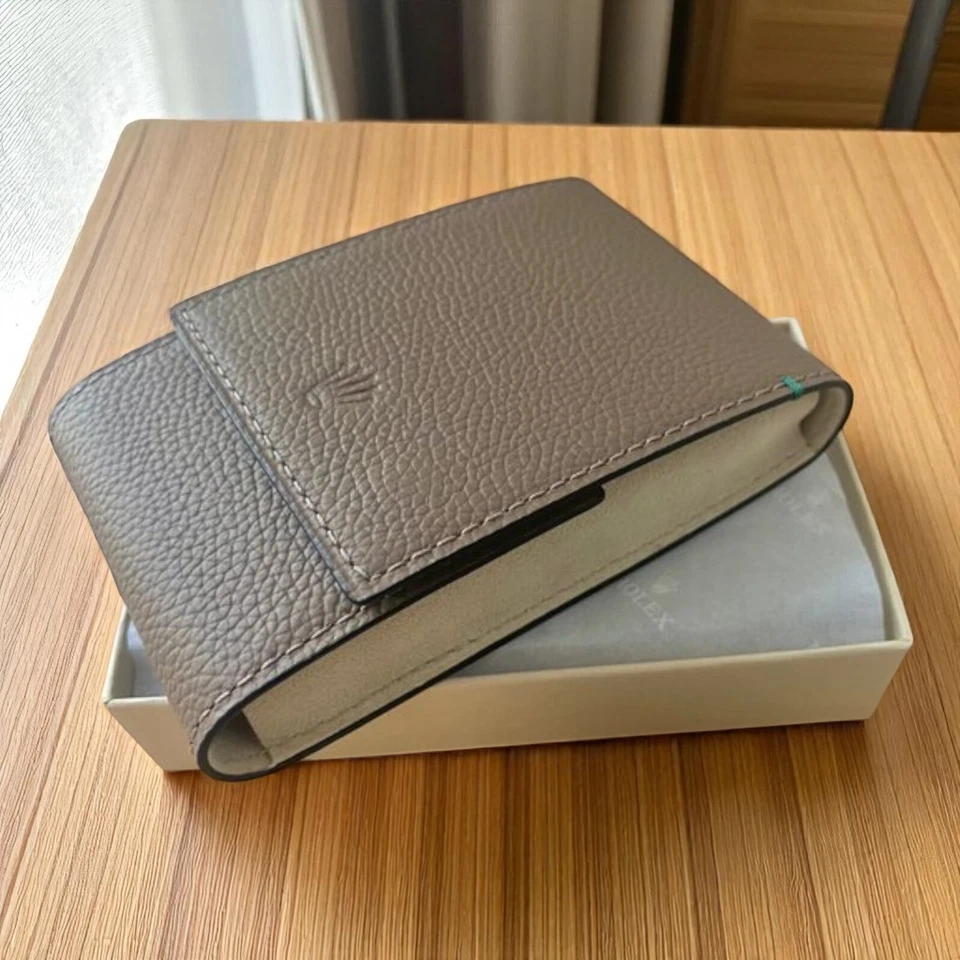 Auténtico reloj Rolex bolsa de transporte de viaje estuche cuero de becerro gris regalo AD Foto 4 de 4