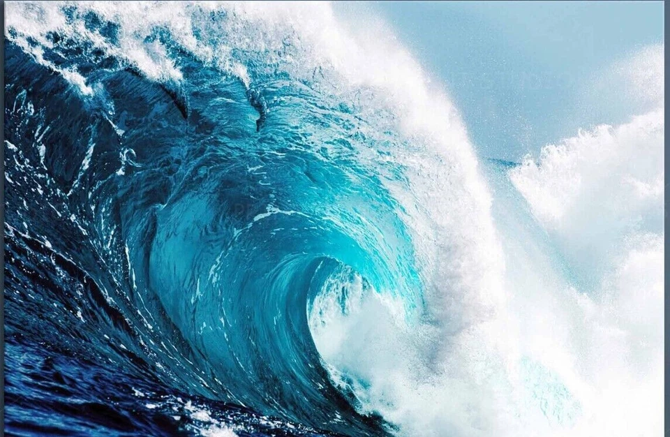 Breaking Big Blue Wave Ocean Wall Art Surf Canvas or Poster print Beach Photo  - Image 2 of 4