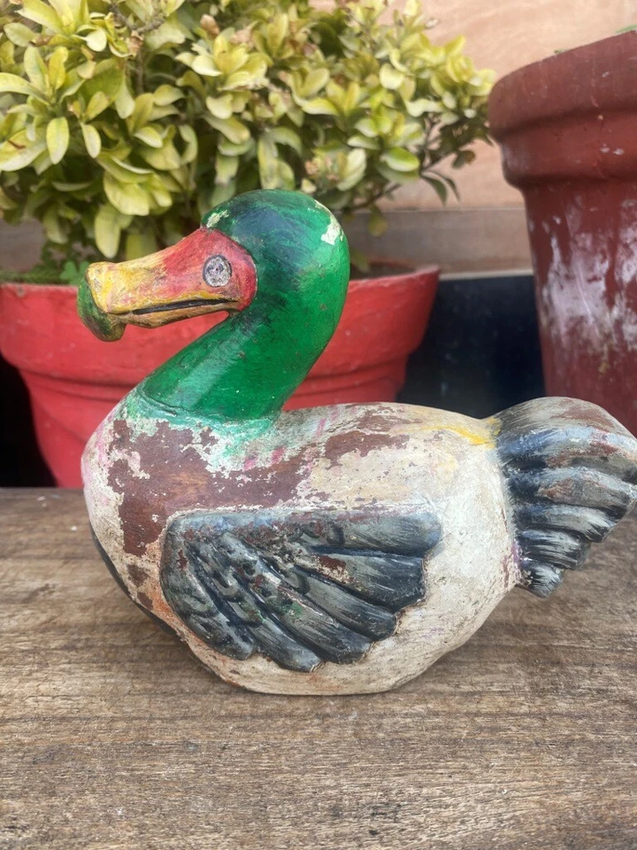 Antigua estatuilla de pato de madera tallada a mano estatua pintada decoración del hogar escultura Foto 4 de 4