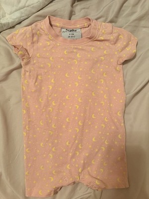 Lupilu Pink Moon & Stars Cotton Knit Short Sleeve Romper One-Piece 6-12M