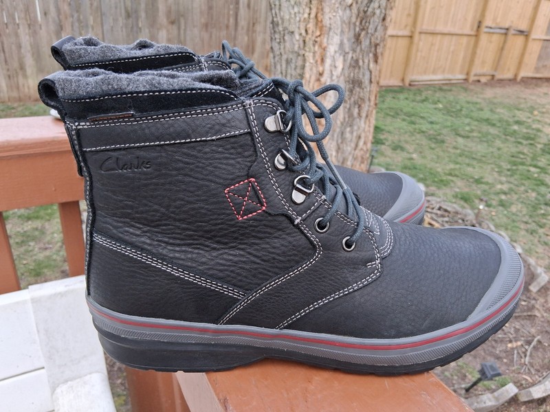MENS CLARKS  MILWRIGHT RISE BLACK  TUMBLED LEATHER - WOOL ANKLES BOOTS SZ 12