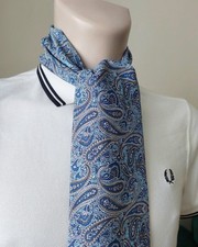 SKINNY BLUE PAISLEY DESIGN COTTON HANDMADE MOD SCARF RETRO INDIE