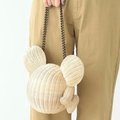 新品未使用 BEAMS 25th Disney Rattan Bascket Disney Minnie Mouse Rattan Basket Bag BEAMS BOY 25th Anniversary