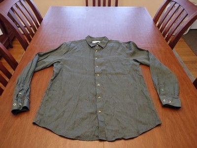 Primark Men s Large Button Down Shirt Green Linen Casual Resort Excellent Pre