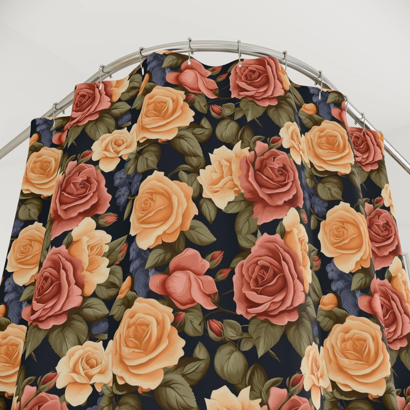 Vintage Rose Pattern Shower Curtain, Floral Bathroom Decor