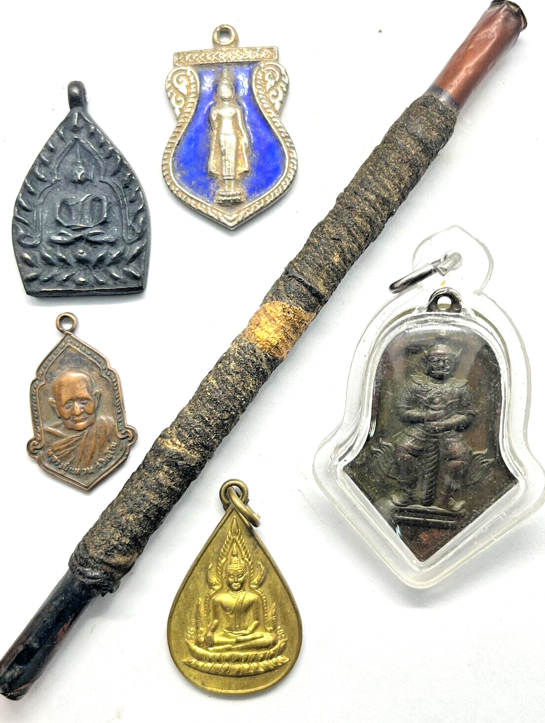 6pcs Thai Takrut Coin Amulet Monk Charm Magic Protection Wealth Lucky Rare