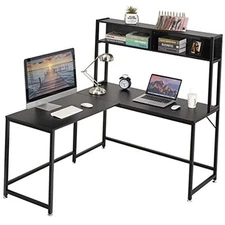  L Shaped Desk with Hutch, 56 Inch Corner Computer Desk, Home Office Writing 