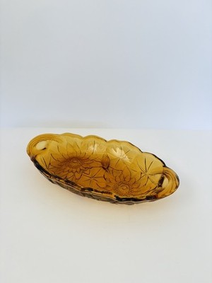 Indiana Glass Company Lily Pons #605 Amber Glass Relish or Pickle Dish Oval