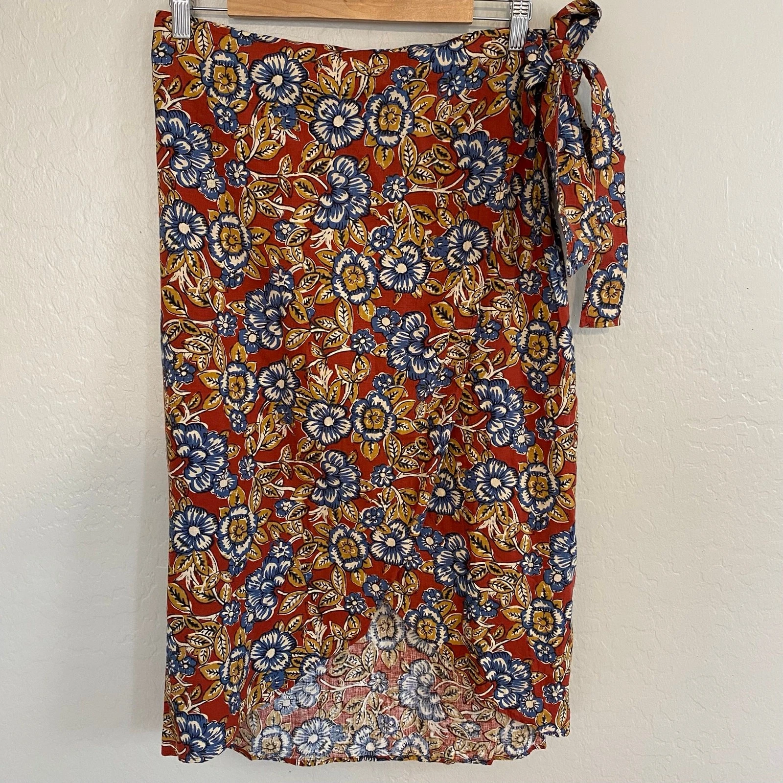 Faherty Pacifica Linen Blend Wrap Skirt Womens Sz Small Floral Vacation Hawaiian