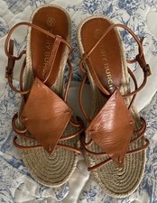 TORY BURCH Brown Diamond Patch Espadrille Wedge Sandal Size 7 M