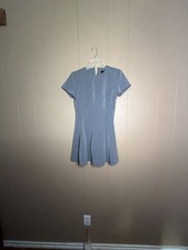 Zara Gray Short Sleeve Seamed Fit and Flare Mini Dress
