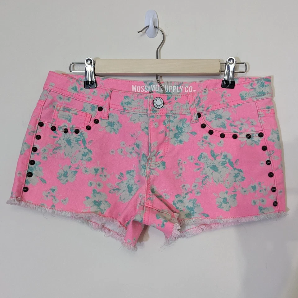 Mossimo Supply Co Pink Denim Shorts - Floral Studs - Womens Juniors Size 9 - Image 3 of 4