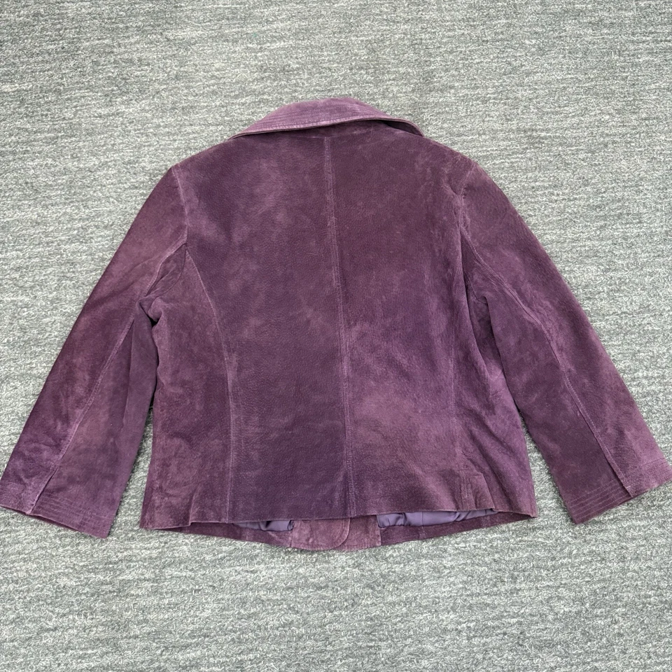 Vintage Leather Blazer Women XL Purple Suede Jacket Retro Y2K Clothes By Revue - Image 3 of 4