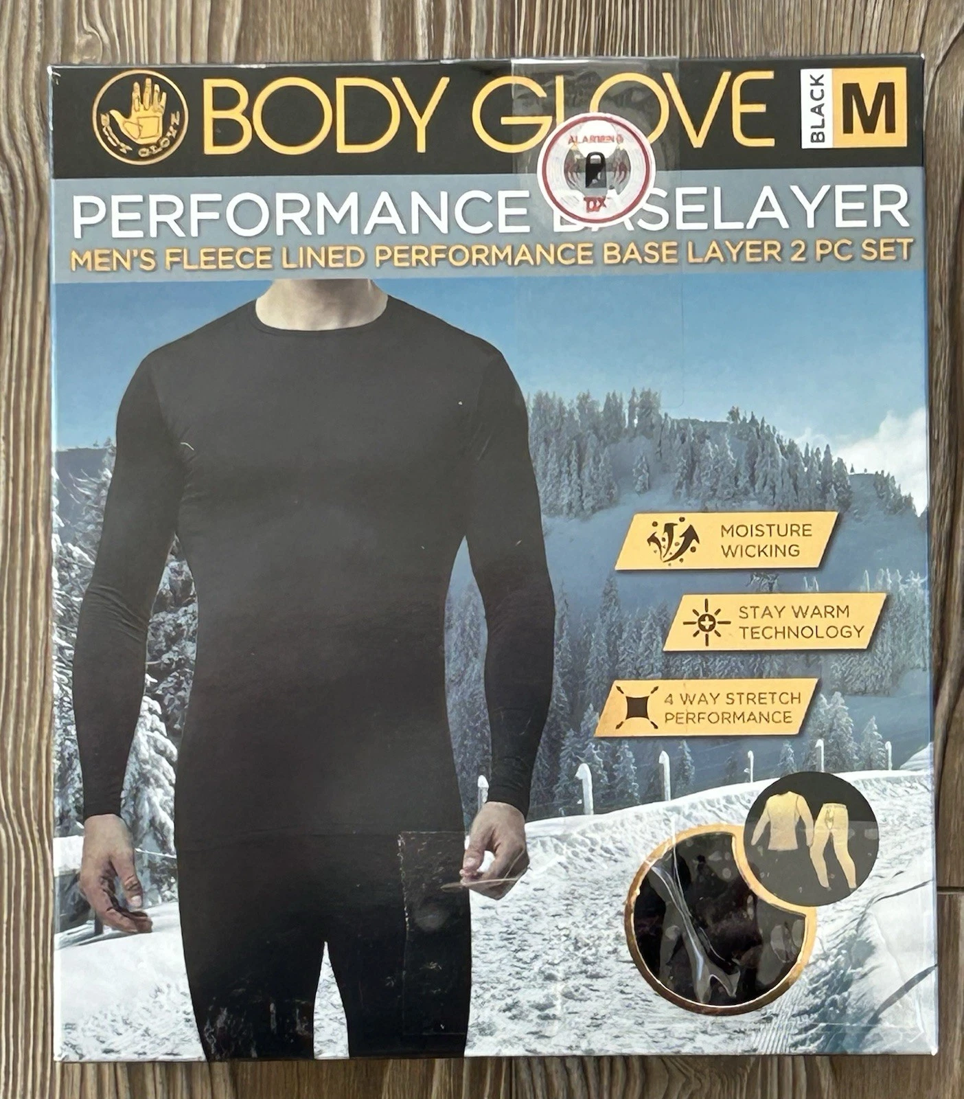 Body Glove Men's Fleece Lined Base Layer 2 PC Set Black M Thermal (box open)