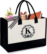 BeeGreen Embroidery Monogram Initial Tote Bag for Women Natural With Black