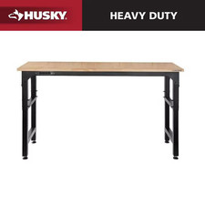 72 In. W X 23 In. D Adjustable Height Black Workbench, Solid Wood Top for Hea...