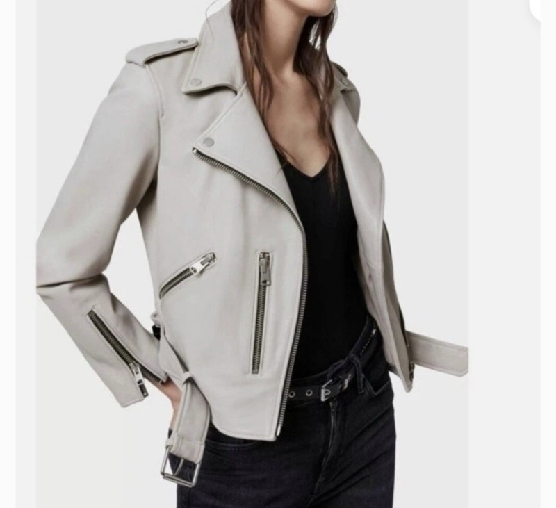 All saints Leather Balfern Biker Jacket In Cement Grey  US 0 UK 4