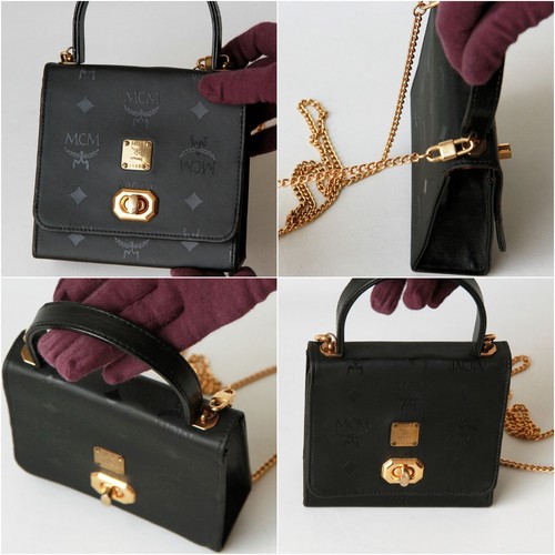 MCM Black Visetos Germany Mini Chain Tote Bag - Afbeelding 5 van 6