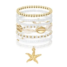 Summer Beach Bracelet for Men Women Teens Seashell Starfish Clay Beaded Elastic