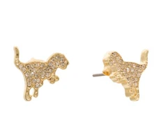 NWT $55 Coach Pave Crystal Gold T Rex Rexy Stud Earrings + Dust Bag