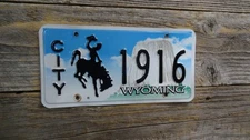 2000's Wyoming City Cowboy Bucking Horse Devils Tower license plate embossed!!!!