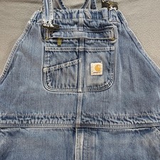 Carhartt Denim Overalls Mens 46x30 Blue Loose Fit Workwear Distressed UR4672-M