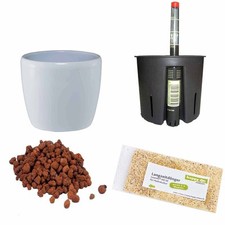 Set5 Keramik Blumentopf Venus wei&szlig;+Bew&auml;sserungs-Set f&uuml;r Hydropflanzen