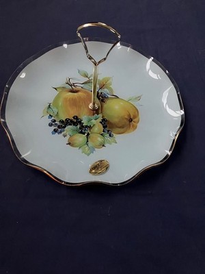 NEU & UNBENUTZT VINTAGE CHANCE GLAS GERIFFELT KUCHENSTÄNDER GOLDRAND OBSTÄPFEL ETC.
