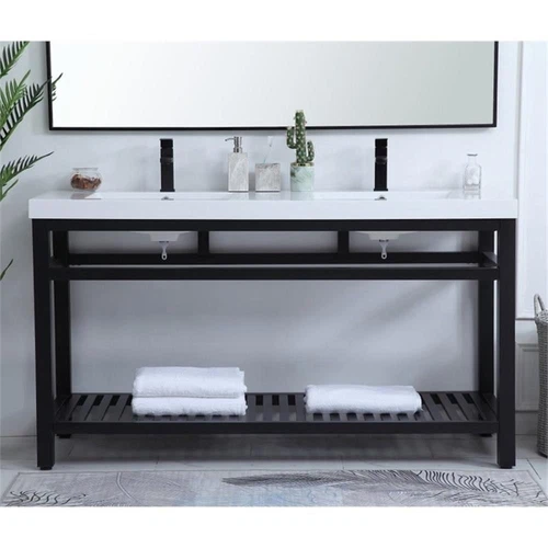 Elegant Decor Raya 60" Double Resin Top Metal Bathroom Vanity in Black - Picture 7 of 14