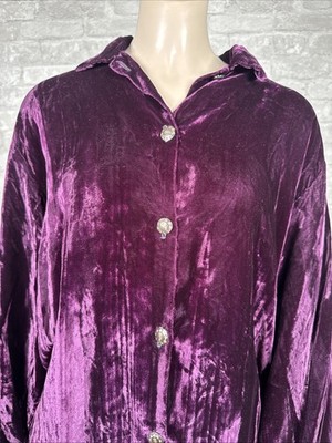 l*a様 herlipto Bijou-Button Velour Down J Navajo Velvet by Sherry Lou Purple Velvet Long Sleeve Button Front