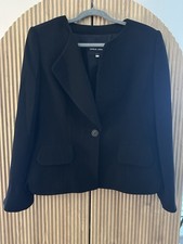 Giorgio Armani Italy Black Collarless Blazer Jacket Silk Lined Sz IT 46 US 10