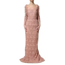 DOLCE & GABBANA Dress Pink Lace Long-Sleeved Evening Gown IT36/US2/XXS 5930usd