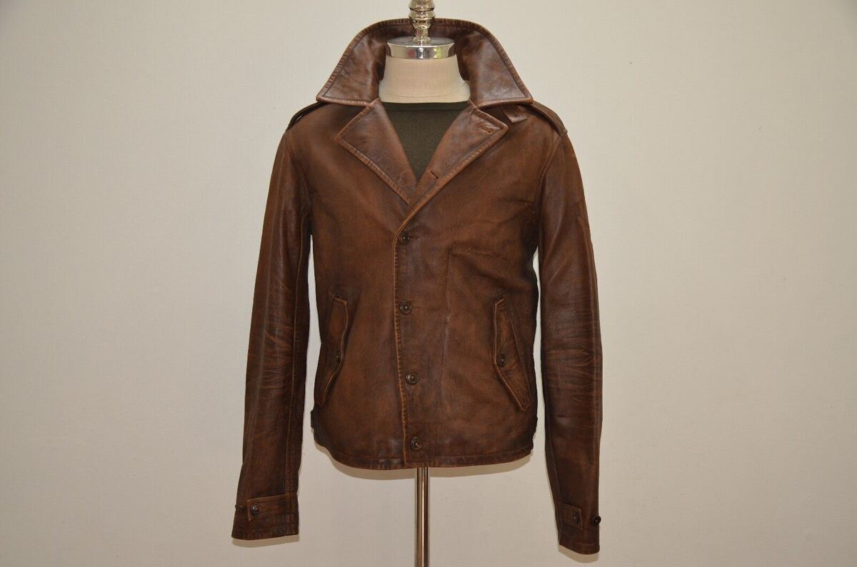 Polo Ralph Lauren M41 Distressed Brown Biker Leather Jacket Polo Ralph Lauren M41 Distressed Brown Biker Leather Jacket