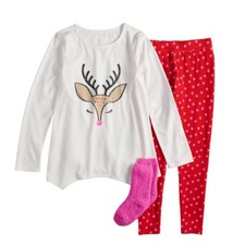 New Girls SO Tunic Top Fleece Leggings Plus Size Pajama Set w Socks L 12 XL 14