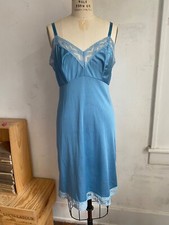 Vintage blue KOMAR nylon  lace full slip adj. straps  Average 40  Made in USA