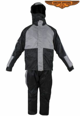 Men's Motorcycle Two-Piece Black and Gray Rain Suit with Zippered Side Seams