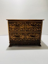 Vintage  1970's Lerner Ornate Faux Carved Wood Jewelry or Sewing Box, 2 Drawer