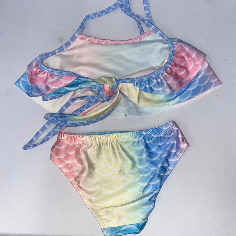 Bikini juvenil rosa/azul/amarillo estampado de sirena parte superior e inferior TALLA 7/8 (s354) Foto 2 de 2
