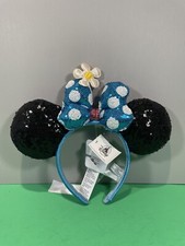 Disney Minnie Mickey Mouse Ears Sequin Blue White Polka Dot Bow Daisy Headband