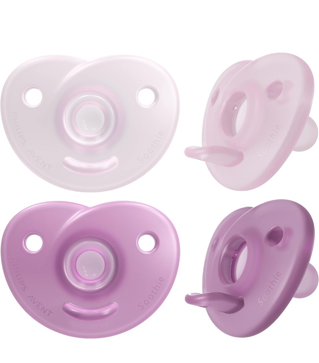2 Pack Of 2 (4 PCs) Avent Soothie Heart Pacififers (0-3M) Pu