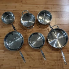 Cuisinart 9 Pc Stainless Steel Cookware Lot 2 Skillets 2 Sauce Pans 1 Saute Pan