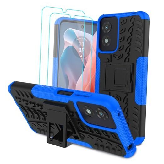 for Moto G Play 2024 Case with 2 Pack Screen Protector,Military Grade Blue